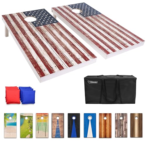 GoSports 4 x 2 ft Regulation Size Wood Cornhole Boards - 10 Vintage Wood Designs (Choose Your Style) - color: American Flag