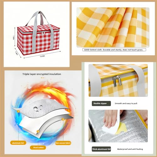 2pcs Insulated Picnic Bag Reusable Cooler Bags with Zipper Top, Foldable Picnic Basket for Food Storage，Portable Picnic Basket for Outdoor Camping, Party, Beach Trip (A) - color: A