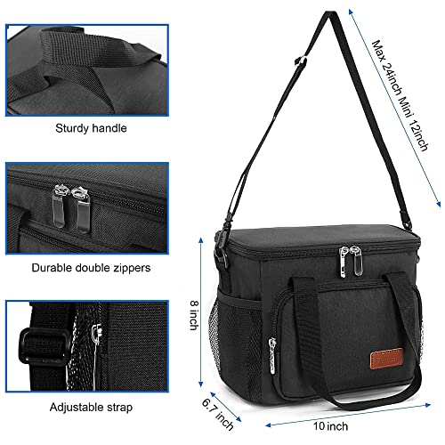 Femuar Reusable Lunch Box for Men/Women - Insulated Lunch Bag Leakproof Lunchbox for Work Office Picnic Beach - Freezable Lunch Cooler Bag with Adjustable Shoulder Strap - Black - color: Black, size: Medium Size