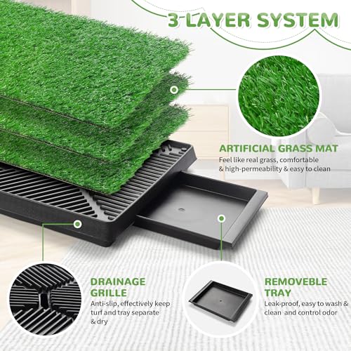 COZIWOW 25" x 20" Grass Pad for Dogs with Tray, Washable Indoor Dog Potty with 3PCS Artificial Grass Pads, Portable Dog Grass Pad with Tray for Balcony Apartment, Ideal for Small/Medium Dogs - size: M - 25x20x3.4 IN