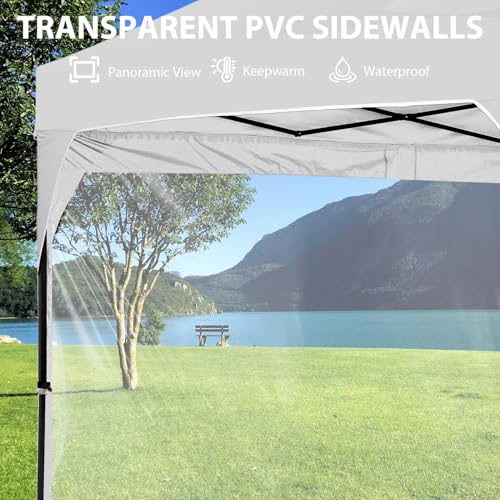 8x8 FT 1-Button Push Pop Up Canopy with 4 Clear PVC Sidewalls, Sandbags, Instant Canopy Tent for Outdoor Events - color: White, size: 8x8 with PVC Sidewalls