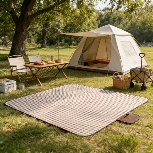 Wind Tour Waterproof Picnic Blanket with Carry Strap - Foldable Sandproof Outdoor Mat for Camping, Beach, Park - 59" x 71",Coffee Grid (Two Mat Set) - color: 59” X 71“,coffee Grid (Two Mat Set)
