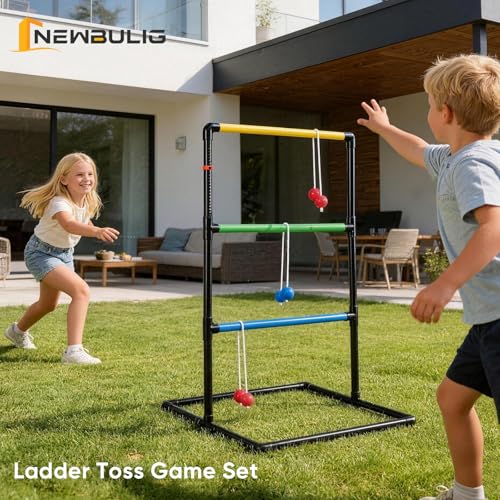 NEWBULIG Ladder Toss Game, Ladderball Golf Set with Tossing Balls, Ladder Ball Games for Outdoor Lawn, Yard & Backyard for Family, Adults & Kids, Complete with 6 Bolas, Score Trackers & Carry Bag - color: Black