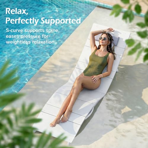 Stoog All-Weather Folding Pool Lounge Chairs, HIPS Anti-Floating Outdoor Chaise with Headrest, Heavy Duty Pool Chairs for Beach, Sun Deck, White - color: White