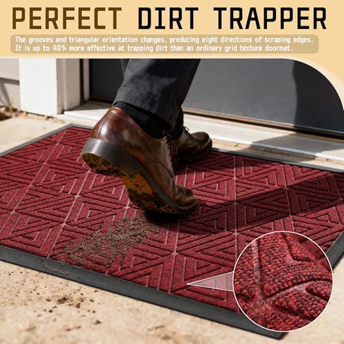 Yimobra Outdoor Mats for Front Door 29.5x17, Stops Mud & Dirt at Entrance, Fits Garage & Patio, All-Weather Waterproof Non Slip Outdoor Indoor Welcome Mat, Black Red - color: Black Red, size: 29.5x17 Inch