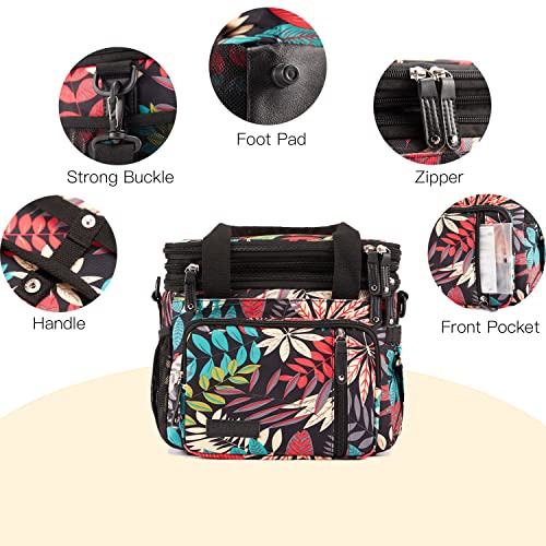 MOV COMPRA Leaf Printed Leakproof Expandable Large Double Deck Lunch Box Cooler Bag for Women Men, Beach Cooler Bag with Removable Shoulder Strap - color: NEW FLOWER