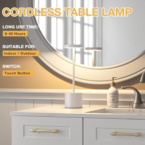 Kakanuo White Cordless Lamp Set, Rechargeable Lamp, 3 Color Temperature, LED Outdoor Wireless Lamps, Battery Operated Lamps, Stepless Dimmable, Touch Control - color: White