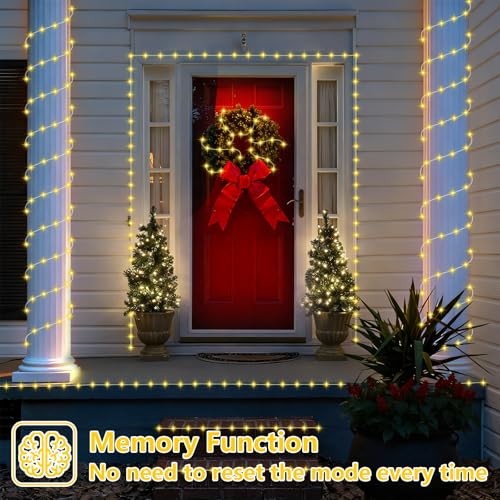 YEGUO Solar Rope Lights Outdoor Waterproof, 66ft 200 LED Warm White String Lights, 8 Modes Fairy Lights in Clear Thin Tube - color: Warm White