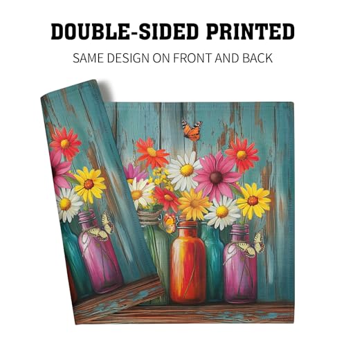 Colorful Daisy Flowers Placemat Set of 4, 12x18 Inch Floral Vase Botanical Rustic Linen Washable Table Mats for Farmhouse Dining Kitchen Picnics Outdoor Indoor Tablescapes Decor - color: Colorful Daisy Jar
