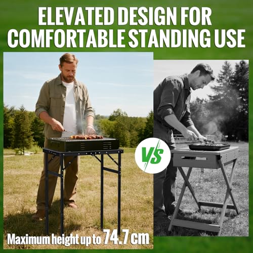 GARLLEN 2ft Folding Camping Table, 3 Adjustable Height Lightweight Picnic Table, Portable Aluminum Grill Table for Outdoor, Camping, Grill, Threaded Install, 23.6" L x 15.7" W, Black - color: Black, size: Tabletop Size: 23.6"L x 15.7"W