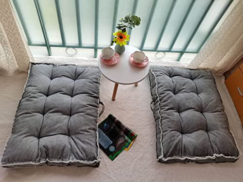 Large Floor Pillow Meditation Cushion,Tufted Seat Cushions Kids Reading Nook Cushion Floor Pillows Seating for Adults,Thick Floor Cushion Sitting Pillow for Living Room Balcony Outdoor（Gray）