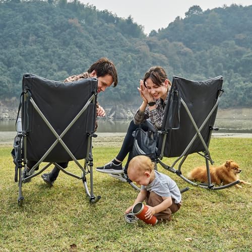 EVER ADVANCED Oversized Folding Rocking Camping Chairs Set of 2, Padded Portable Rocker Chair for Patio, Lawn and Outdoors, Heavy Duty Hard Armchair for Adults Supports 400lbs, Grey - color: Grey-2 Pack, style: Classic