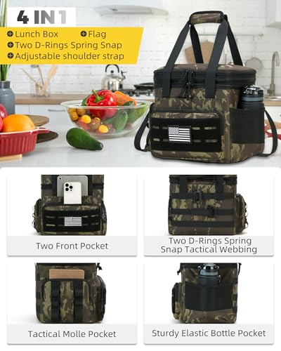 holuxer Tactical Lunch Bag & Lunch Box for Men - Large Double Deck Expandable Insulated Soft Adult Lunchbox for Work - Cooler Bag for Beach, Picnic, Camping,Outdoor，Travel (Camo,16L) - color: Camo, size: Large