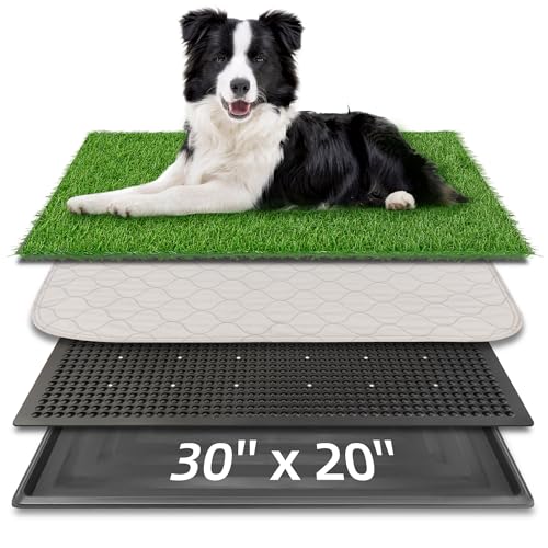 Dog Grass Pad with Tray, 30" x 20" Large Artificial Grass Pad for Dogs, Indoor Washable Dog Litter Box Reusable Puppy Toilet Pet Loo for Puppy Potty Training - size: L 30x20x1.4IN-1 Grass Pad