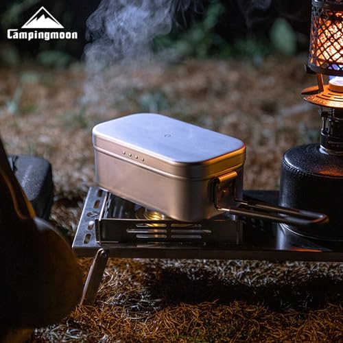 Campingmoon Camping Mess Tin Pressure Relief Aluminum Dinner Box Camping Bowls Cooking Pot with Foldable Handle for Camping & Cooking - color: S-2013(White)