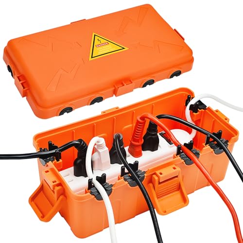 Hrensaw Medium Outdoor Electrical Box(10.6x5.5x4.5inch),Weatherproof Connection Box w/6 Cable Entry,IP54 Waterproof Extension Cord Cover Protect Power Strip,Timer,Plug,Holiday Lights,Orange - color: Orange, size: Medium