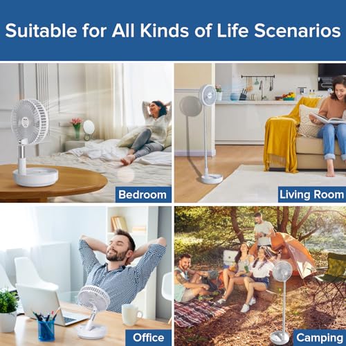 Belife X8 Portable Fan, Cordless 7200mAh Battery Operated Oscillating Fan, USB Rechargeable Desk Floor Fan with Remote, Foldable Telescopic Fan for Home Bedroom Sleeping Office Camping Travel (White) - color: White, style: Oscillating