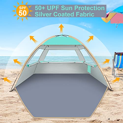 Gorich Beach Tent Sun Shelter for 3/4/6/8/10 Person with UPF 50＋ UV Protection, Lightweight & Easy Setup Beach Shade Canopy, Portable Beach Shade Tent Beach Cabana - color: Turquoise, size: 3 Person