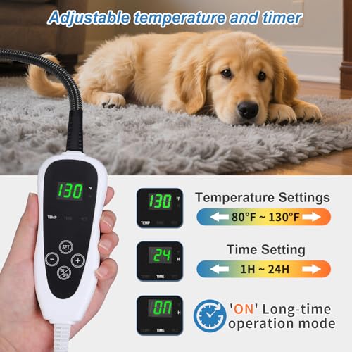 GOLOPET Extra Large Dog Heating Pad, 47×30 In with Smart Thermostat Switch and Power Line Protection Tube,Obtained MET and UL Dual Certification,Waterproof Pet Heating Pad with Long Velvet Cloth Cover - size: 47.0"L x 30.0"W