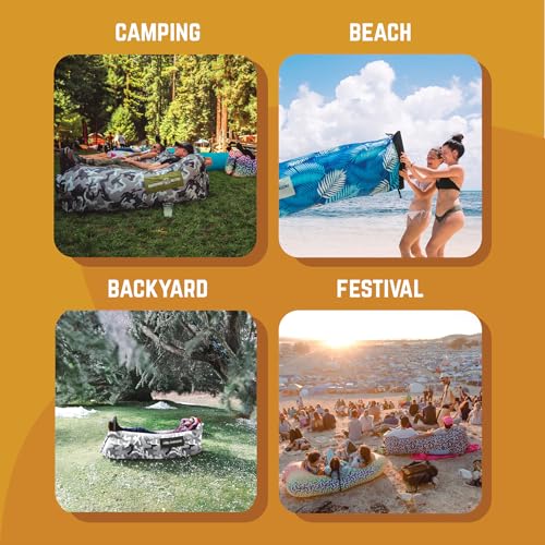 Chillbo Inflatable Couch – Unique Designs - No-Pump Setup, Ripstop Polyester, Stability Pegs, Fun Prints - Portable Air Inflatable Lounger for Beach, Camping, Festivals, and Tailgating - color: Urban Camo, size: Large