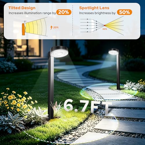 APONUO Solar Pathway Lights Outdoor, 3 Color Temperatures Selectable CCT, Focused Ground Spot Lens, Brighter Up to 12 Hrs IP65 Waterproof Path Lights for Walkway Driveway Yard Garden, Black, 8 Pack - color: Black, size: 8 Pack