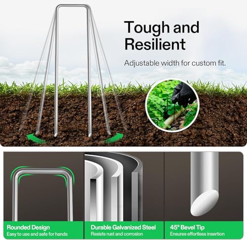 Petgrow 6 Inch Garden Stakes Galvanized Landscape Staples,U-Type Turf Staples for Artificial Grass, Rust Proof Sod Pins Stakes for Securing Fences Weed Barrier, Outdoor Wires Cords Tents Tarps - size: 50 Pack
