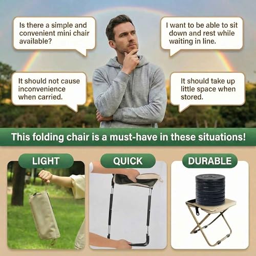 COMELY Camping Stool Folding Chair: All-Terrain Pocket Stool, 4 Anti-Sink Feet Stability, 270Lbs Capacity & 3s Setup, 600D Oxford Durable Seat. 5000 Cycle Tested for Rugged Sites Experienced Campers. - color: Khaki-2 Sets