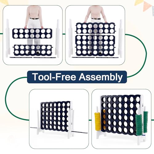 COSTWAY Giant 4-in-a-Row Game Set, Jumbo 4-to-Score for Kids and Adults with 42 Jumbo Rings & Quick-Release Slider, Indoor Outdoor Yard Party Game for Lawn, Holiday Party & Family (Ink Black & White) - color: Ink Black & White
