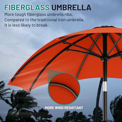 AreShark 10 FT Outdoor Patio Umbrella, Patio Table Umbrella with Push Button Tilt and Crank, Outdoor Patio Umbrellas with 8 Fiberglass Ribs, Patio Umbrellas for Market, Garden, Pool (Orange) - color: Orange