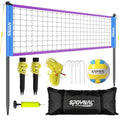 SPOYNAL Portable Volleyball Net for Backyard & Beach - 20FT/32FT Outdoor Volleyball Set with Adjustable Height (8ft/7.8ft/7.4ft), Boundary Line, Volleyball, Pump & Carry Bag - style: 20FT-Purple