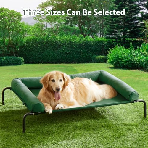 RRPETHOME Elevated Cooling Dog Bed,Raised Dog Cots Beds for Large Dogs,Outdoor Pet Bed for Large Dogs,Chew Proof Portable Cooling Pet Cot Skid-Resistant Feet,Frame with Breathable Mesh - color: light green, size: 43.0"L x 31.0"W x 8.0"Th