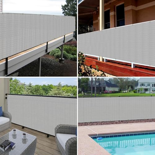 Windscreen4less 3'x12' Deck Balcony Privacy Screen Fence Apartment Balcony Mesh Screen with Zip Ties Chain Link Fence Cover UV Protection for Outdoor Patio Backyard Pool Porch Railing, Grey