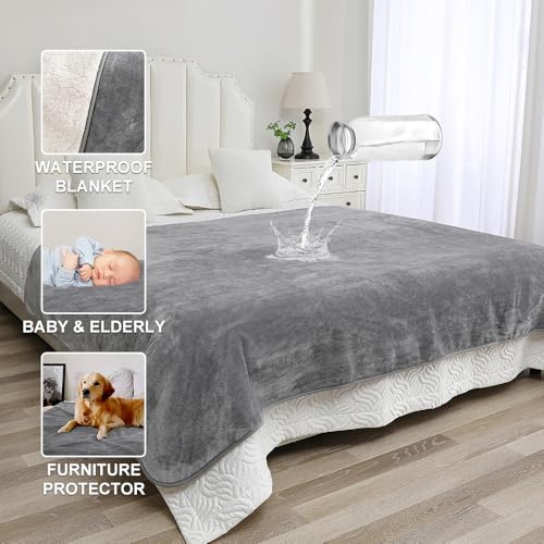 Waterproof Blanket for Pets – Ideal for Couch & Bed Splash Proof Sherpa Throw, Leakproof TPU Layer, Stain Resistant Washable Bed Protector – LightGray, 60"x40" - color: Lightgray, size: 60"Lx40"W