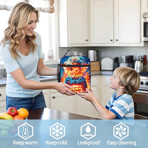 Cool Gamepad Lunch Box for Boys Video Game Lunch Bag for Kids Gamepad Insulated Lunch Bag Reusable Cool Game Lunch Box With Adjustable Shoulder Strap, Lunch Tote Bags For boys 8-12 teenager - color: game over