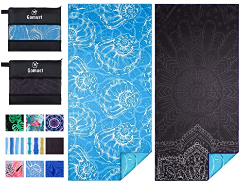 2 Pack Lightweight Thin Beach Towel Oversized 71"x32" Big Extra Large Microfiber Sand Free Towels for Adult Quick Dry Travel Camping Beach Accessories Vacation Essential Gift Black Mandala Blue Shell - color: 2 Pack Black Mandala Blue Shell