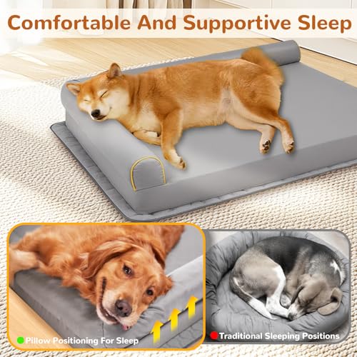 Dog Beds Large Size Dog, Waterproof Dog Bed with Anti-Slip Mat Washable, Memory Foam Orthopedic Pet Bed Chew Proof Pet Couch (Grey) - color: Grey, size: 40.0"L x 32.0"W x 7.0"Th