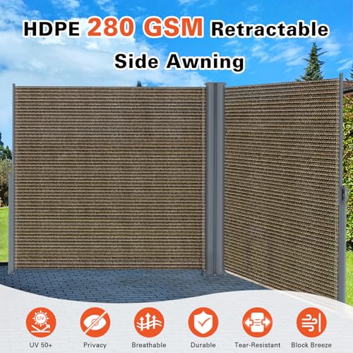 KANAGAWA 71'' x 236'' Retractable Side Awning - Folding Patio Privacy Screen | Waterproof & UV-Resistant Outdoor Shade Divider for Patio, Garden, Balcony & Commercial Use(Mocha) - color: Mocha, size: 71'' x 236''