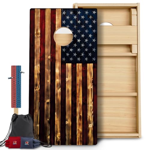 CornholeGamesUSA Pro Cornhole Boards Set | Made in USA | 3/4 Baltic Birch | No Bounce | Triple Thick Legs | Two Brace & Handles, Tournament 2x4 Regulation Set with Score Tower & Cornhole Bags - color: 1489