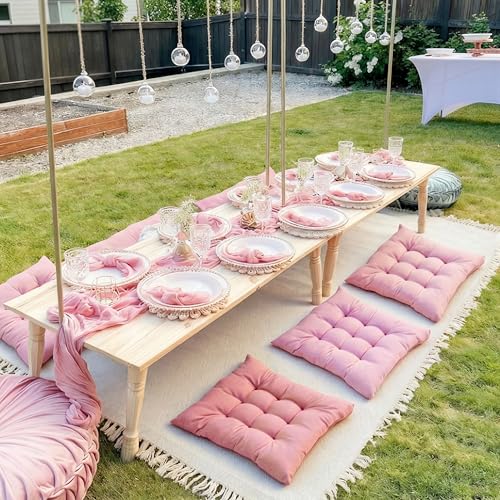 Extra Large Outdoor Picnic Blanket with Table Runner and Floor Pillow Cushion for Picnic Wedding Birthday Baby Shower Backyard (91 x 71'',Pink,6-Person) - color: Pink