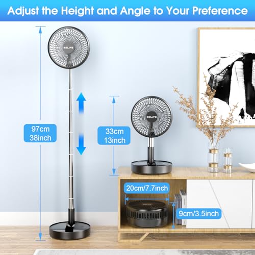 Belife X8-Lite Portable Fan, 7200mAh Battery Powered Rechargeable,USB Desk Floor Fan with Remote, Foldable Telescopic Fan for Home Bedroom Sleeping Office Camping Travel, 7.7" (Non-Oscillating, Black) - color: Black, style: Non-Oscillating