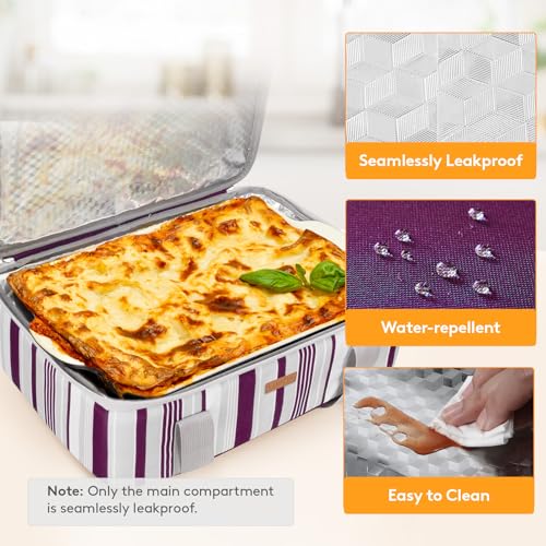 LUNCIA Insulated Single Decker Casserole Carrier, Lasagna Lugger Tote Keeps Food Hot or Cold, Thermal Lunch Bag for Potluck Parties, Picnic and Cookouts, Fits 9" x 13" Baking Dish, Purple - color: Purple, size: 15.7 x 11.4 x 4.7inch