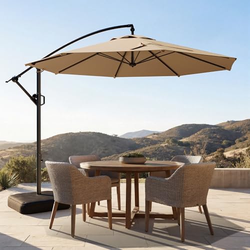 HOMSHADE 10ft Patio Umbrella with Base Included, 8-Year-Non-Fading Cantilever Umbrella with Solution-Dyed Acrylic Fabric, UPF50+ UV Protection with Easy Tilt and Crank for Pool Deck and Garden(Buff) - color: Buff