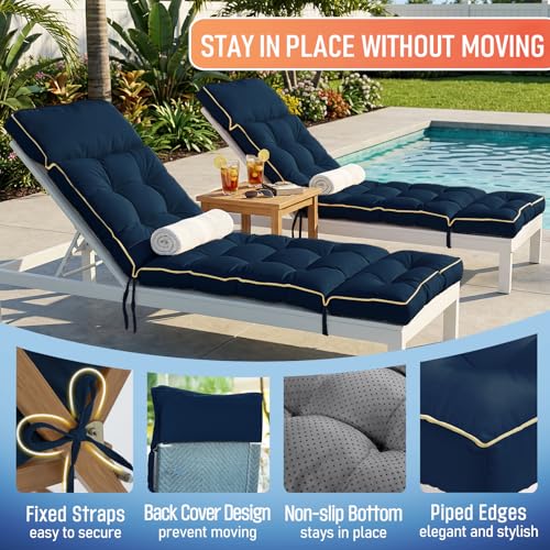 MAGIC ELEPHANT Chaise Lounge Cushion Outdoor, Memory Foam Replacement Patio Pool Lounge Chair Cushion with Ties for Outdoor Furniture, 74 x 22 x 4 Inch (Oxford Blue) - color: Oxford Blue