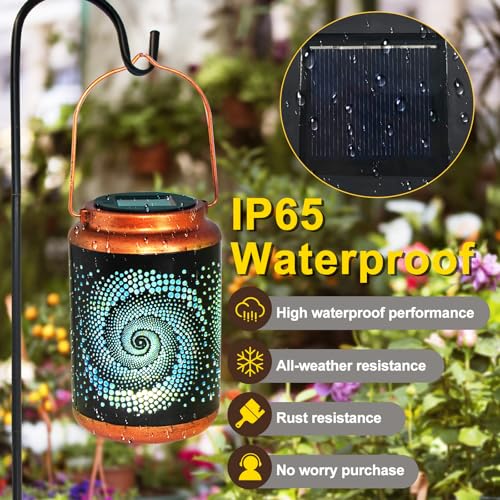 DIBIEECN Mothers Day Gifts for Mom, Birthday Gifts Grandma Ladies Solar Lanterns Outdoor Hanging Hollowed-Out Metal Waterproof LED Garden Decor Outside for Patio Yard Porch, Blue, 1 Pack - style: Blue