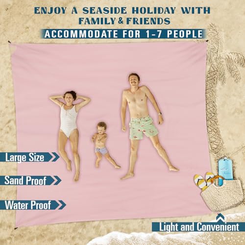 Famstar Beach Blanket Sandproof Waterproof 78''81'' 1-5 Adults Oversized, Compact Lightweight Durable 210T Polyester Beach Mat for Travel Camping Hiking Picnic - color: Pink, size: 78''×110''