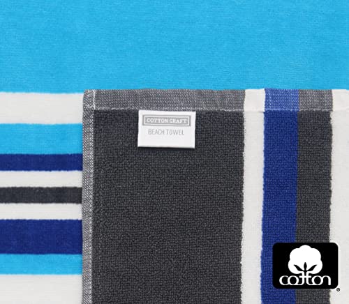 COTTON CRAFT Oversized XL Beach Towel - 39 x 68 inches - 2 Pack XL Towels - 100% Cotton Velour - Big & Huge - Pool Picnic Bath - Thick Plush Super Soft Luxury - 450 GSM - Cancun Blue Multi - color: Cancun Blue Multi, size: 2 Pack - 39x68