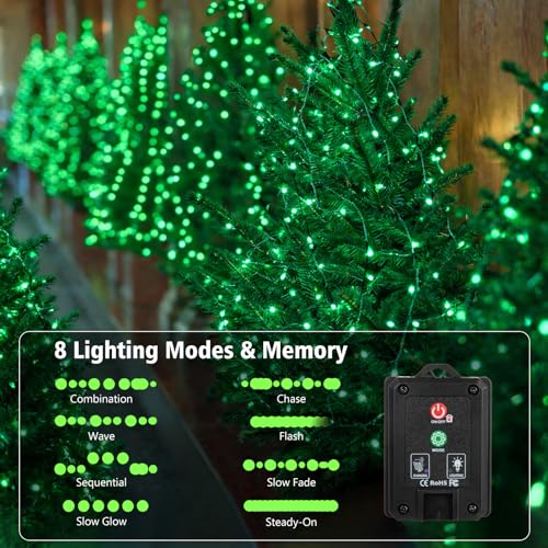 4 Pack Green Solar Fairy Lights Outdoor, 131ft 400 Led Solar String Lights Outdoor Waterproof with 8 Modes, Green Wire Twinkle Lights for Outside Christmas Garden Party Decorations - color: Green