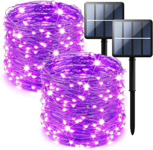 Selarlyt 2-Pack 200 LED Solar Fairy Lights Outdoor, Upgraded Oversize Lamp Beads & Super Bright Solar String Lights Outoor, 8 Modes Solar Lights for Garden Patio Decorations(Purple) - color: Purple