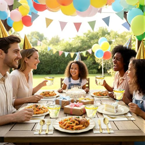 175 Piece Plastic Dinnerware Set Disposable Dinnerware Set for 25 Guests Include 50 Plastic Plates 25 Silverware Set 25 Cups and 25 Napkins for Mother's Day Party Wedding Birthday（White and Gold） - color: White and Gold