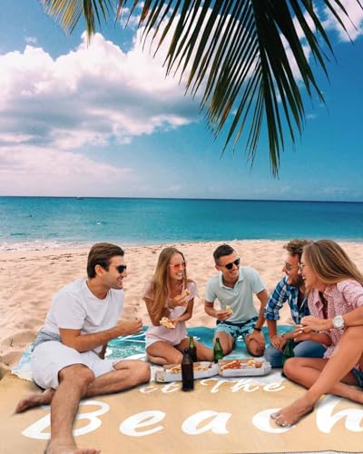 Beach Blanket Sandproof Oversized 108" x 84" Summer Beach Ocean Waterproof Quick Drying Sand Free Mat Watercolor Waves Picnic Blankets for Outdoor Travel Camping Hiking Park - color: Gold Blue White, size: 108''x84''